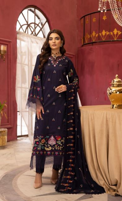 Husn E Jahan By Khoobsurat Lawn Embroidered Suit HJ-09 Navy