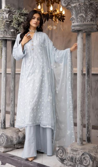 Meharma By Khoobsurat Lawn Embroidered Suit M-09 L-Gray