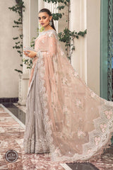 Maria B Embroidered Chiffon Suits Unstitched 4 Piece MPC-23-105 Peach And Grey