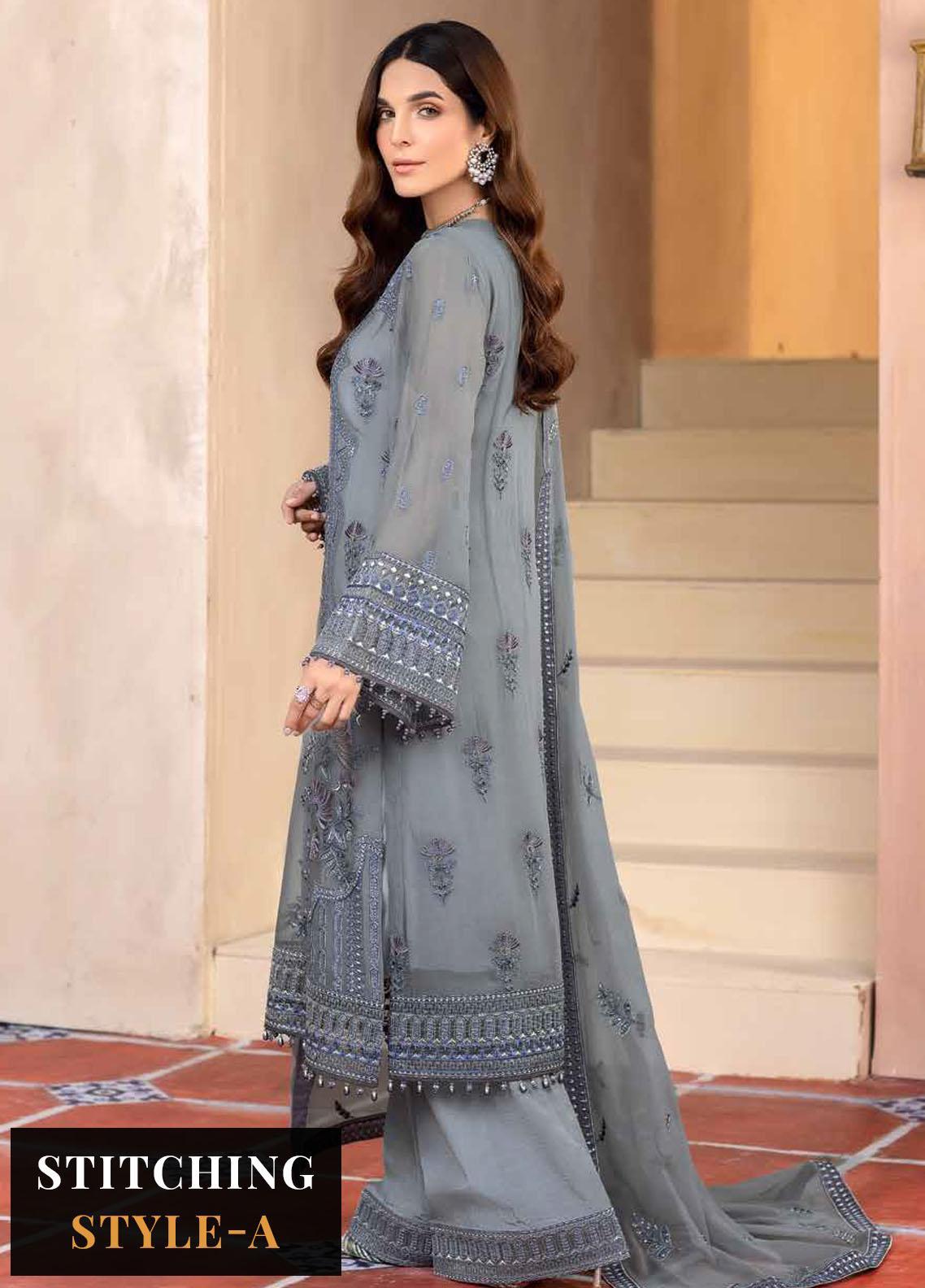 Elnaz By Flossie Embroidered Chiffon Suits Unstitched 3 Piece E-108 Ultimate Grey