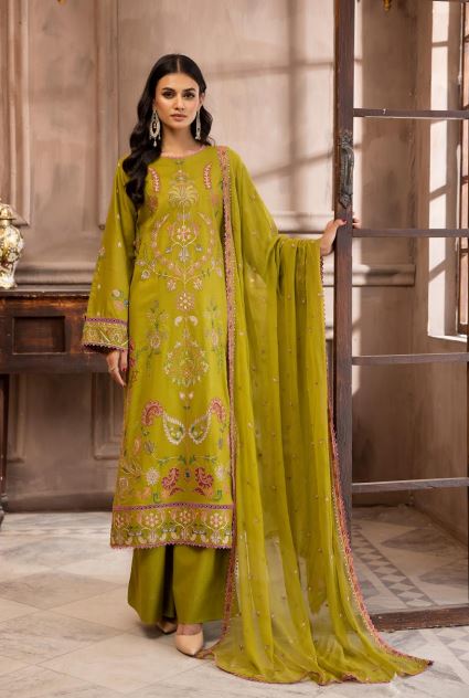 Husn E Jahan By Khoobsurat Lawn Embroidered Suit HJ-10 Mehndi