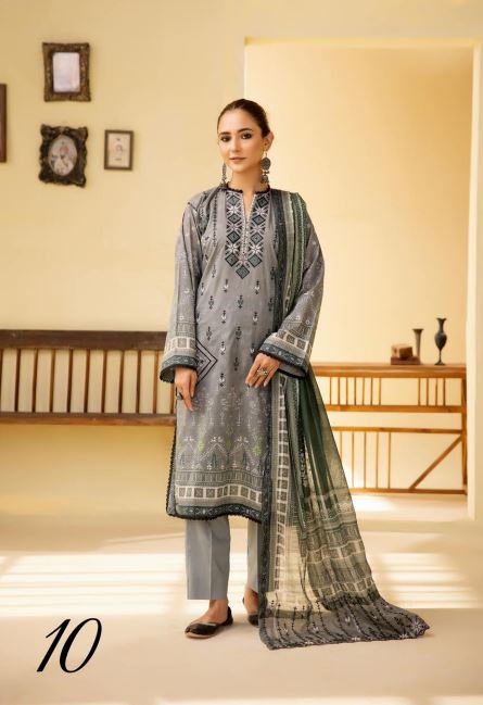 Ghazal By Mahees Lawn Embroidered Suit ML-10 Gray