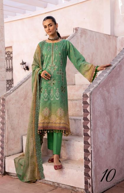 Hannah By Mahees Lawn Embroidered Suit ML-10 L-Green