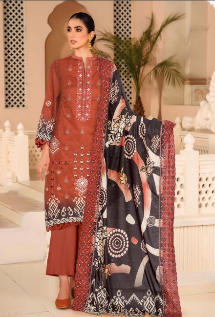 Rukhsar By Aadarsh Lawn Embroidered Suit AD-1114 D-Rust