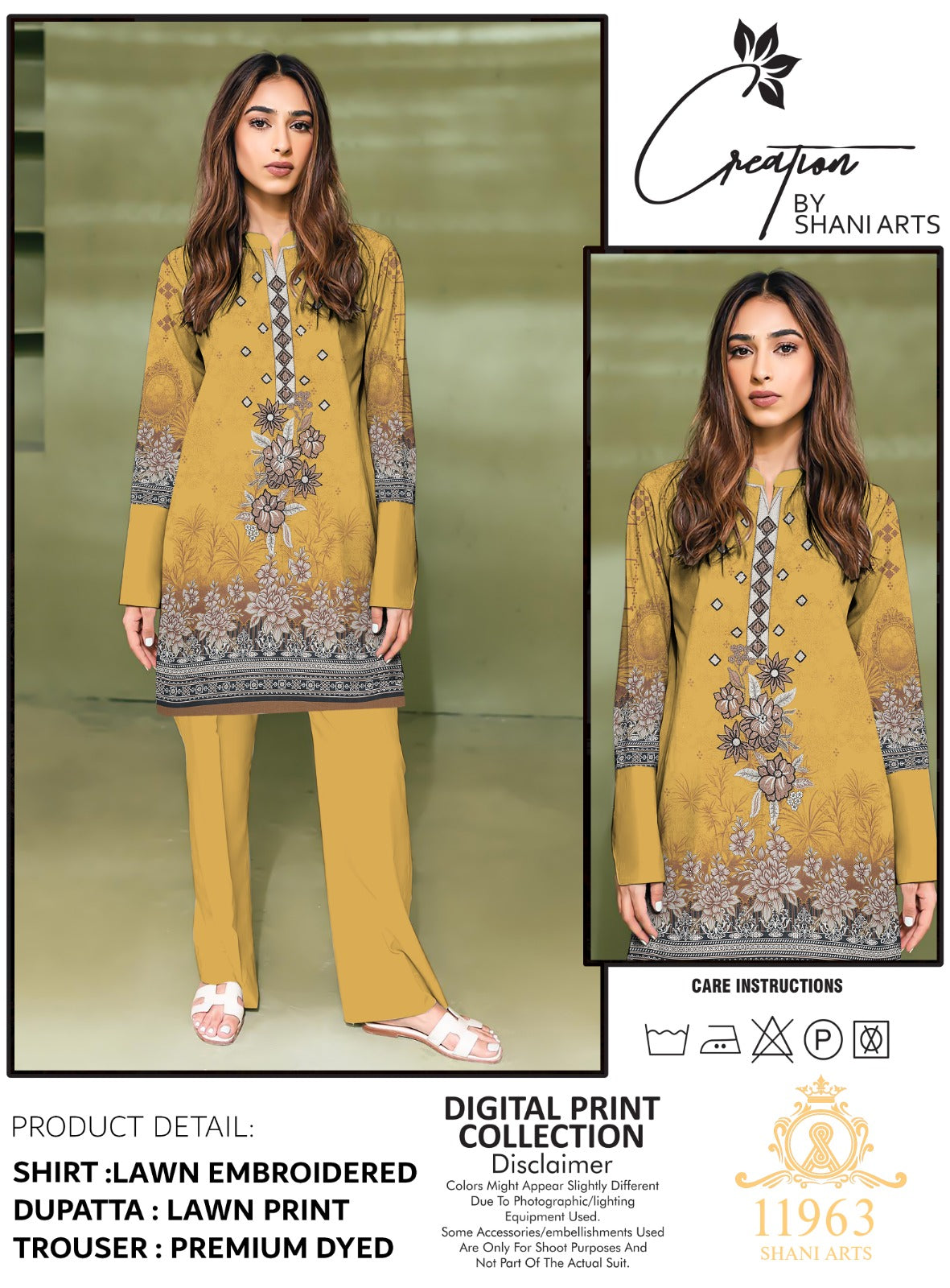 Creation By Shani Arts Lawn Embroidered Suit 11963 Mustard