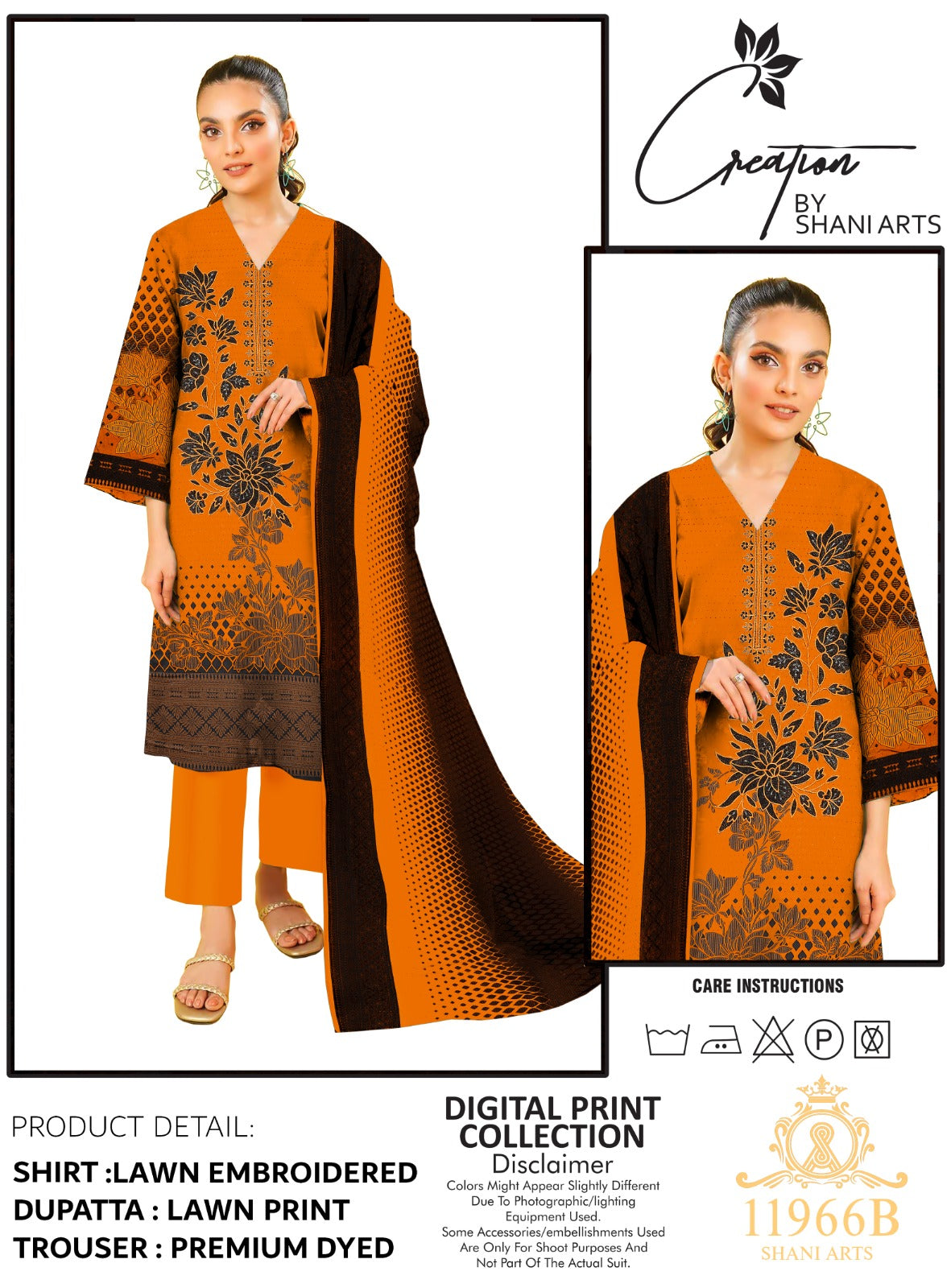 Creation By Shani Arts Lawn Embroidered Suit 11966-B Orange