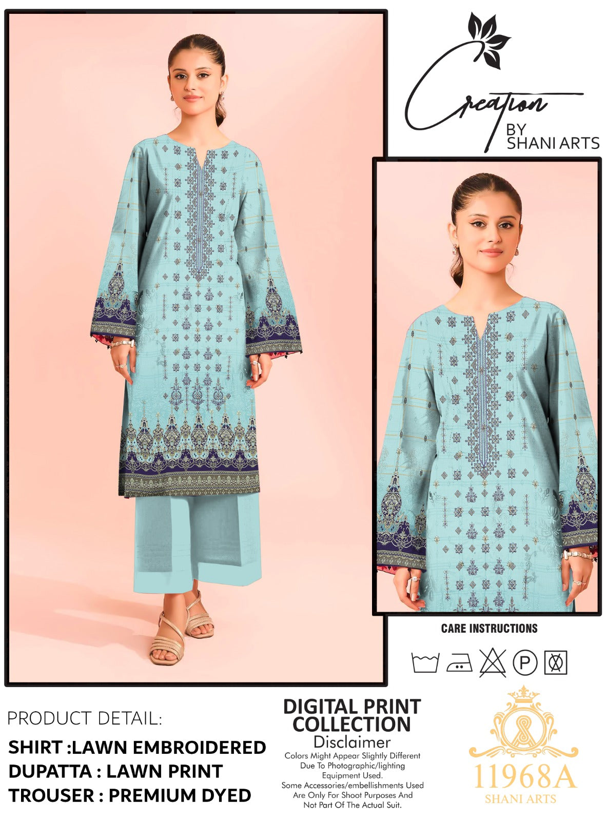 Creation By Shani Arts Lawn Embroidered Suit 11968-A Aqua