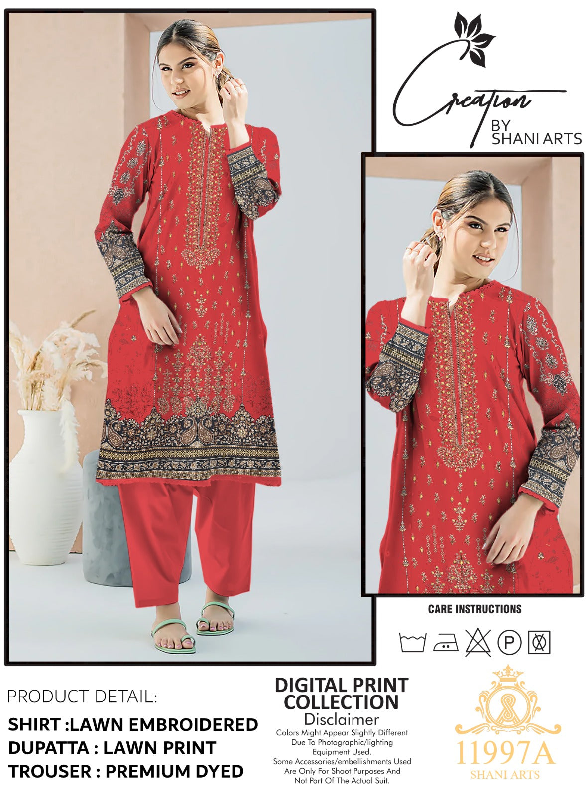 Creation By Shani Arts Lawn Embroidered Suit 11997-A Red