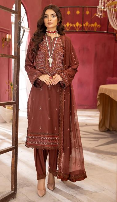 Husn E Jahan By Khoobsurat Lawn Embroidered Suit HJ-11 Brown