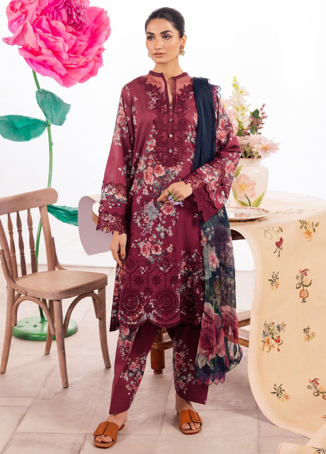Solistice By Iznik Lawn Embroidered Suit DL-11 Maroon
