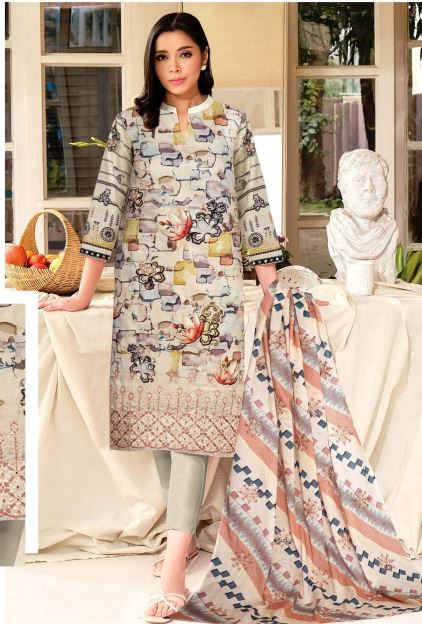 Dilkash By Aadarsh Lawn Embroidered Suit AD-1214 Beige