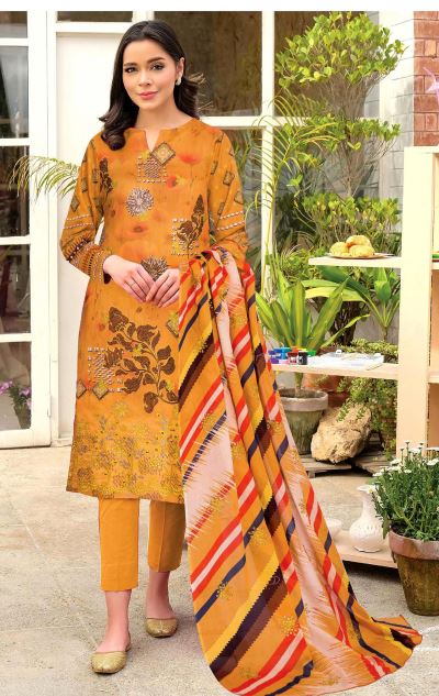 Dilkash By Aadarsh Lawn Embroidered Suit AD-1215 Mustard