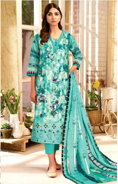 Dilkash By Aadarsh Lawn Embroidered Suit AD-1216 Ferozi