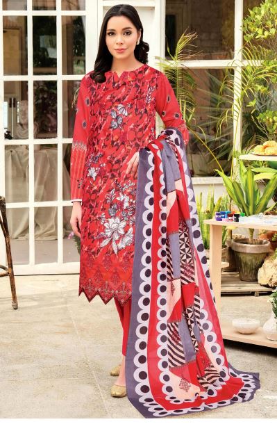 Dilkash By Aadarsh Lawn Embroidered Suit AD-1220 Red