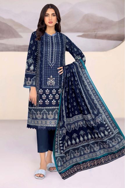 Noor Rani By Aadarsh Lawn Embroidered Suit AD-1311 Navy Blue `