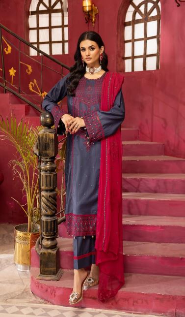 Husn E Jahan By Khoobsurat Lawn Embroidered Suit HJ-13 Blue
