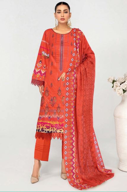 Rung Reza By Aadarsh Lawn Embroidered Suit AD-1407 Rust