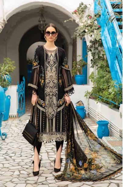 Maria B Lawn Embroidered Suit 15B Black