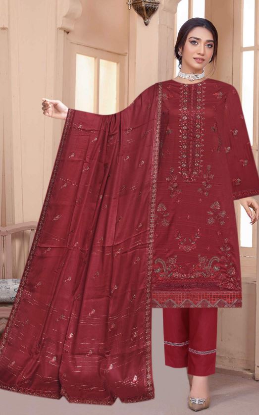 Emilia By Fine Arts Lawn Embroidered Suit D-01 Maroon