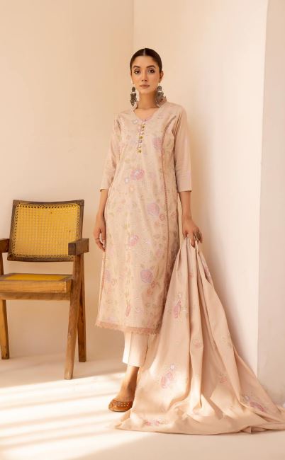 Mehak By Khoobsurat Lawn Embroidered Suit MK-203 T-Pink
