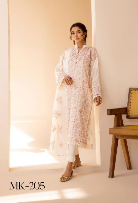 Mehak By Khoobsurat Lawn Embroidered Suit MK-205 Off White