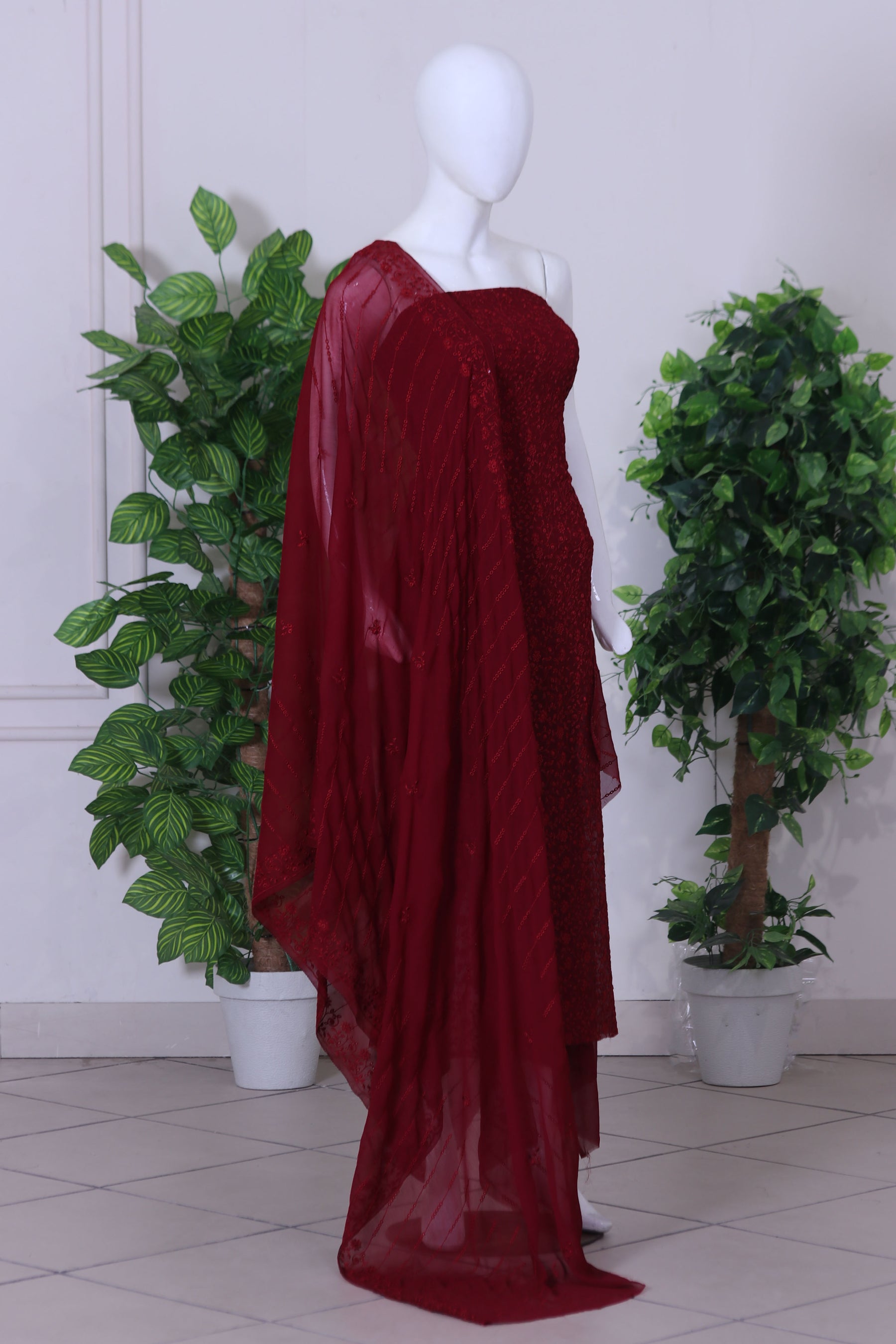 Ladies Chiffon Unstitched 3Pc Suit Threads By JB D-434-C