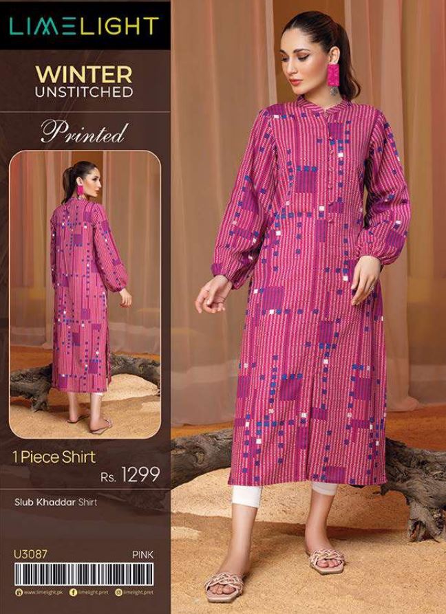 Limelight Winter Unstitched Printed Khaddar Shirt U3087 Pink