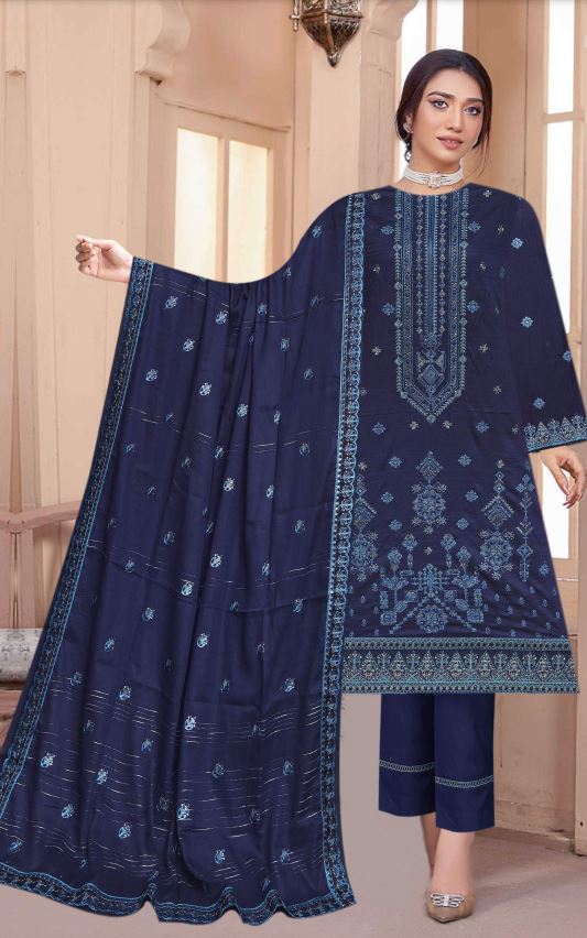 Emilia By Fine Arts Lawn Embroidered Suit D-02 Navy