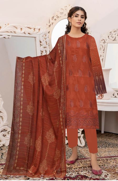 Excellent By Mirha Naz Lawm Embroidered Suit 02 Rust