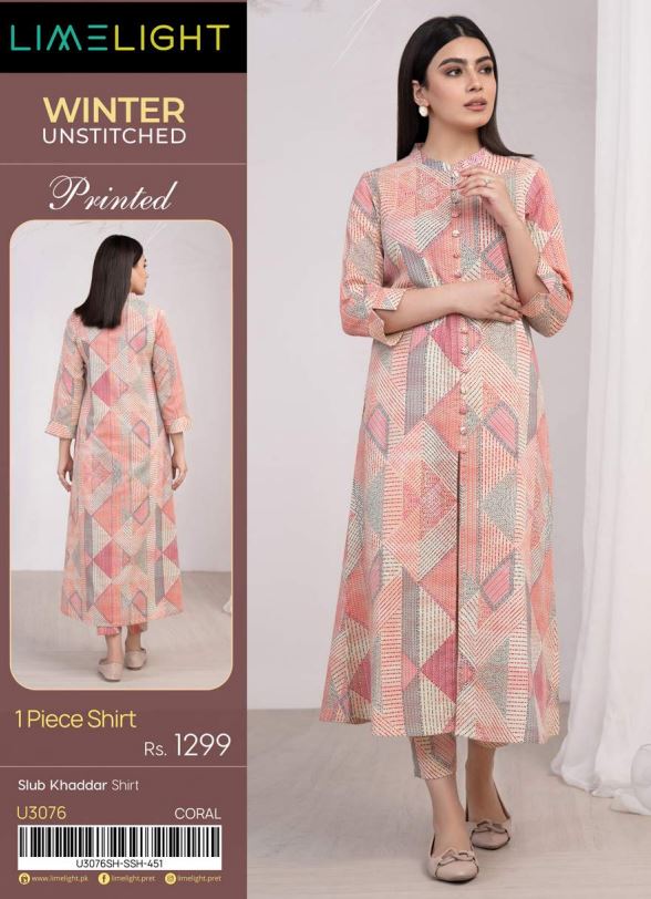 Limelight Winter Unstitched Printed Shirt 3076 Coral