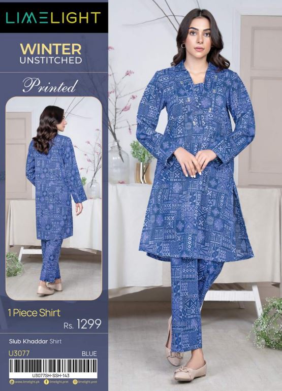 Limelight Winter Unstitched Printed Shirt 3077 Blue