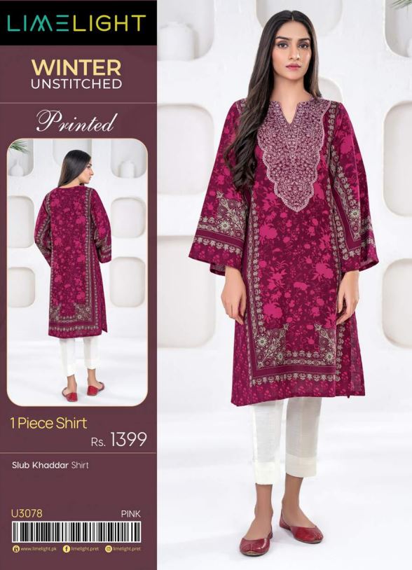 Limelight Winter Unstitched Printed Shirt 3078 Pink
