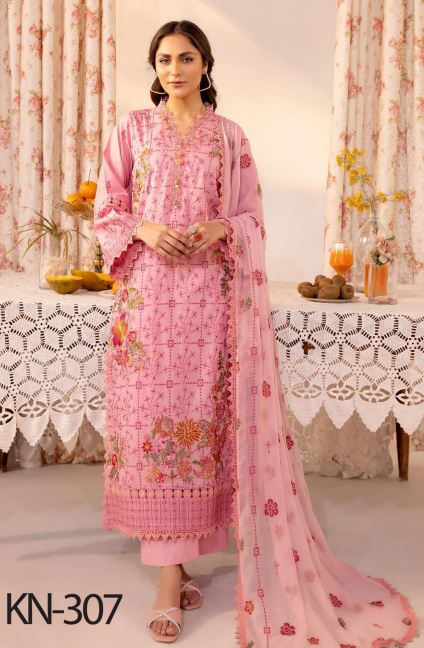 Nafasat By Khoobsurat Lawn Embroidered Suit KN-307 Pink
