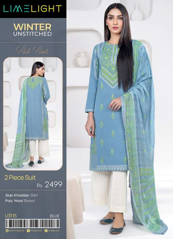 Limelight Winter Unstitched Printed 2pc Suit 3115 Blue