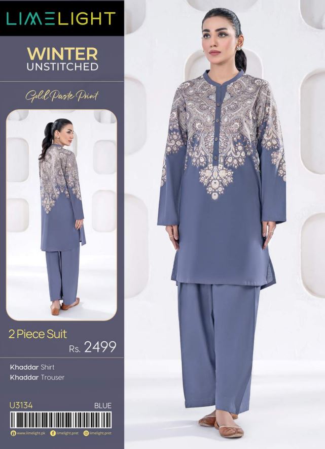 Limelight Winter Unstitched Printed 2pc Suit 3134 Blue