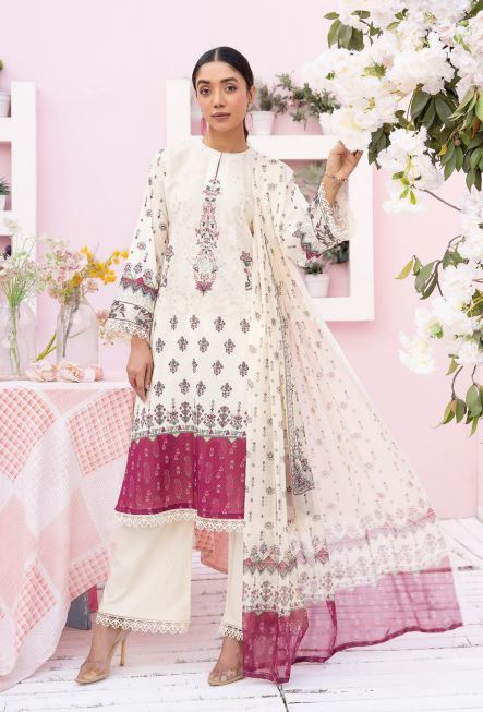 Husn E Jahan By Shaista Lawn Embroidered Suit 536 Cream