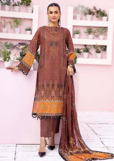 Husn E Jahan By Shaista Lawn Embroidered Suit 537 D-Brown