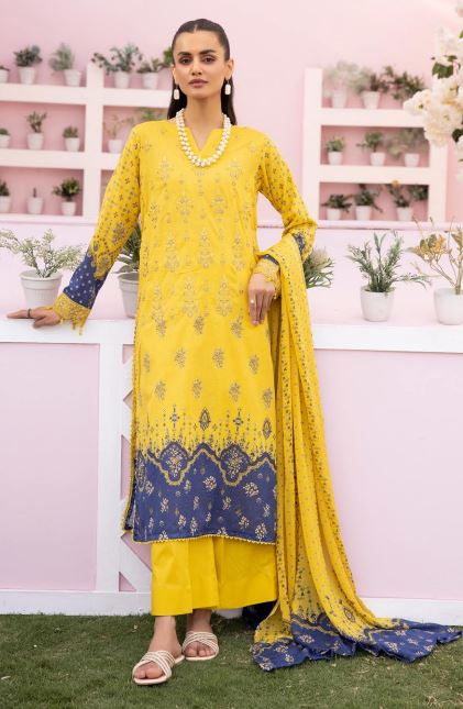 Husn E Jahan By Shaista Lawn Embroidered Suit 543 Yellow