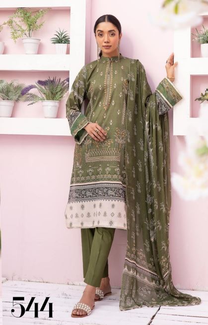 Husn E Jahan By Shaista Lawn Embroidered Suit 544 Mehndi