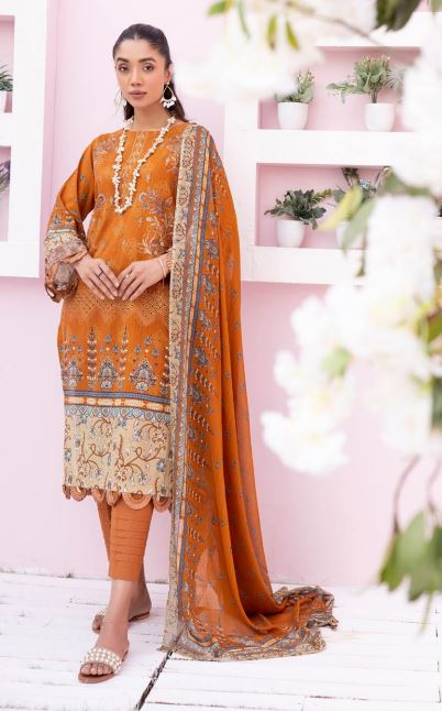 Husn E Jahan By Shaista Lawn Embroidered Suit 545 Rust