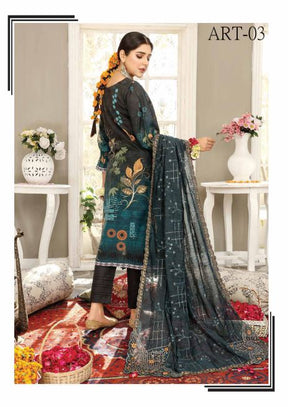 Mirha By JB Luxury Embroidered Unstitched 3Pc Suit D-Gray ART-03