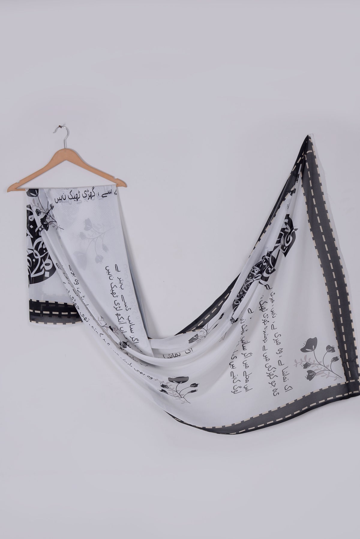 Artisan & Urdu Poetry Silk Dupatta for Women | Women Clothing D-06 White