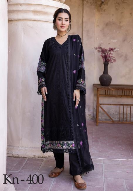 Nafasat By Khoobsurat Lawn Embroidered Suit KN-400 Black