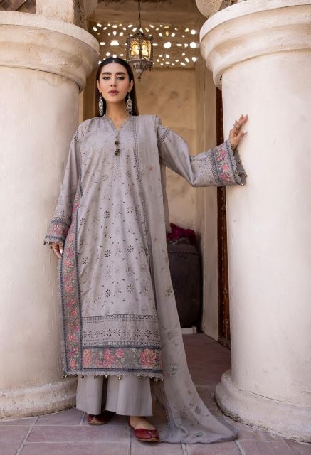 Nafasat By Khoobsurat Lawn Embroidered Suit KN-403 Gray