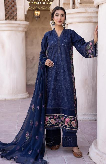 Nafasat By Khoobsurat Lawn Embroidered Suit KN-404 Navy