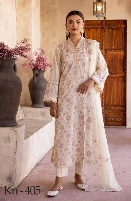 Nafasat By Khoobsurat Lawn Embroidered Suit KN-405 Cream