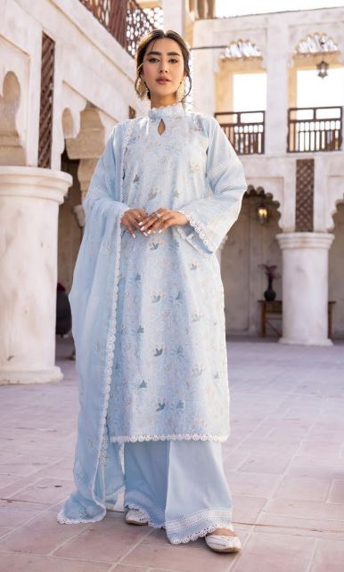 Nafasat By Khoobsurat Lawn Embroidered Suit KN-409 Sky Blue