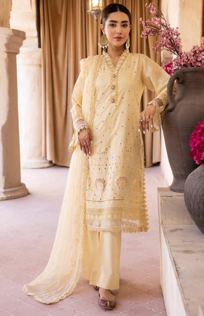 Nafasat By Khoobsurat Lawn Embroidered Suit KN-410 Lemon