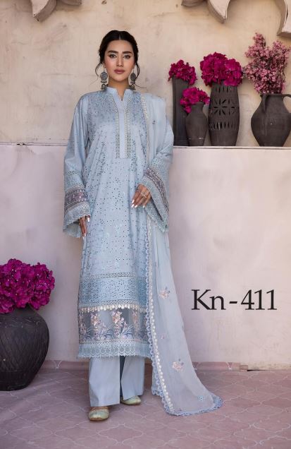 Nafasat By Khoobsurat Lawn Embroidered Suit KN-411 Sky Blue