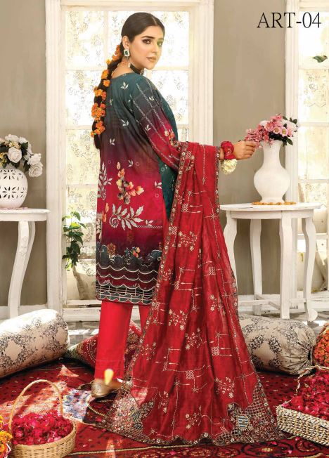 Mirha By JB Luxury Embroidered Unstitched 3Pc Suit Zink ART-04